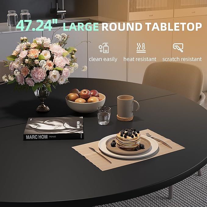 47.24" Round Dining Table for 4-6 Person, Round Kitchen Table - Image 3