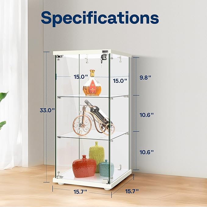 VIVOHOME 3 Layers 16''W x 16''D x 33''H Glass Display Cabinet Showcase - Image 7