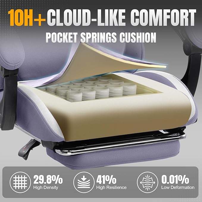 GTRACING Gaming Chair with Foot Rest & Pocket Spring Cushion, Breathable Fabric - Image 4