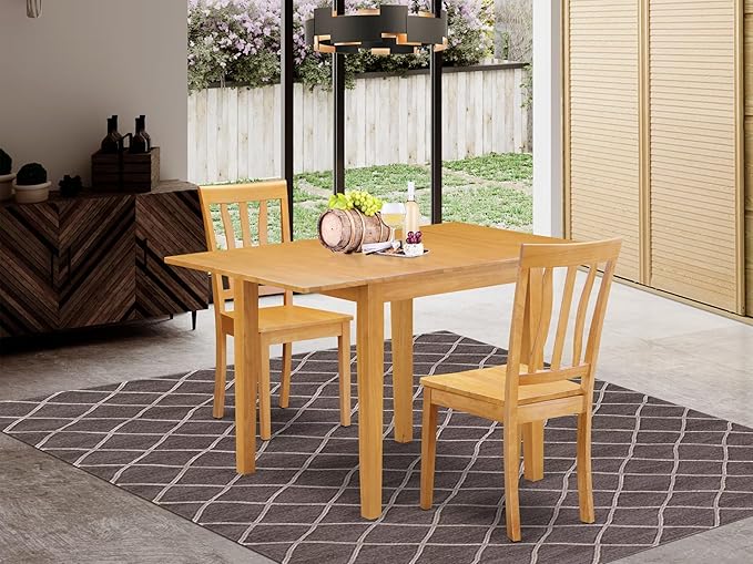 East West Furniture NDAN3-OAK-W 3 Piece Dining Room Furniture Set Contains a - Image 2