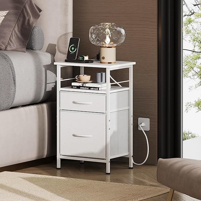 WLIVE Night Stand with Charger Station, Bedside Table, Small Dresser - Image 2