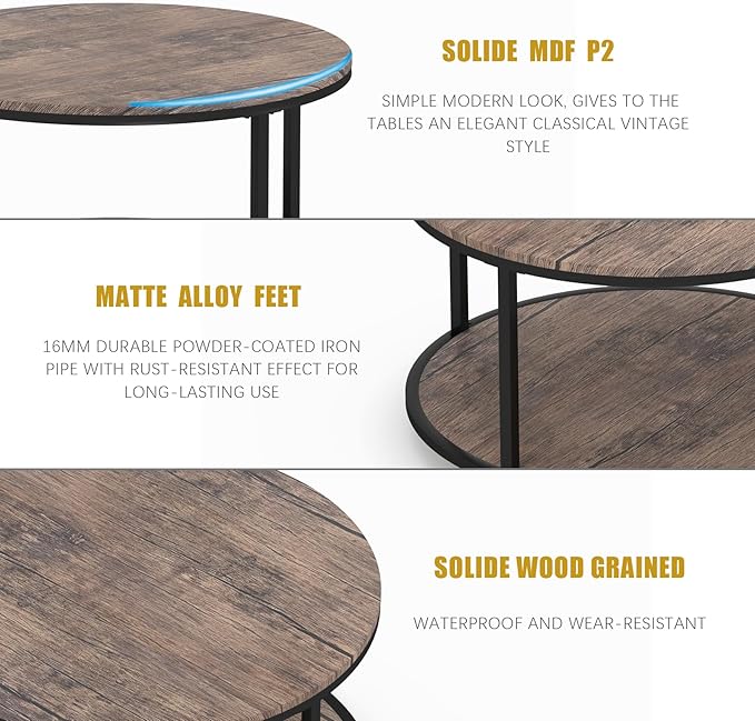 NSdirect Round Coffee Table, 25.6" Small Coffee Table - Image 6