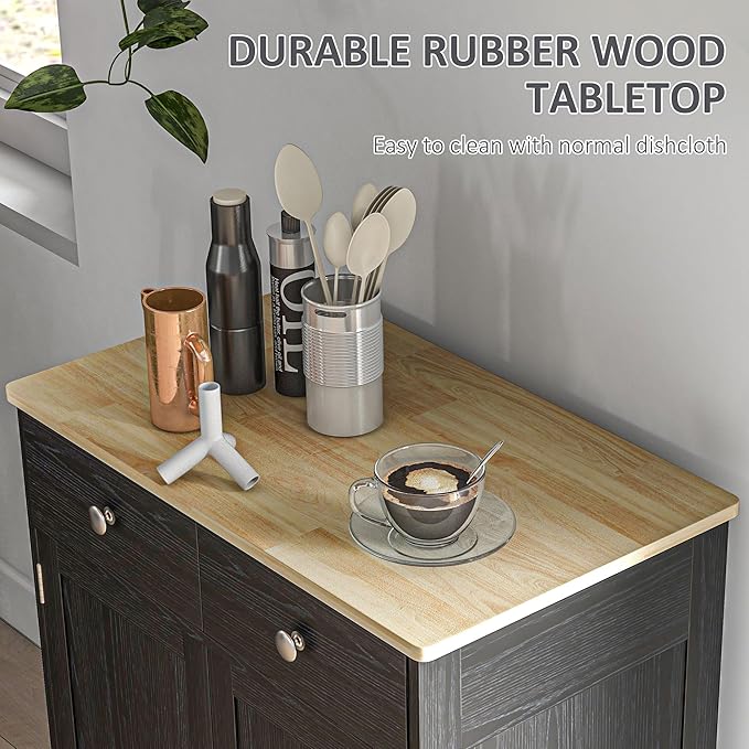 HOMCOM Sideboard with Solid Wood Countertop, Modern Kitchen Storage Cabinet - Image 5