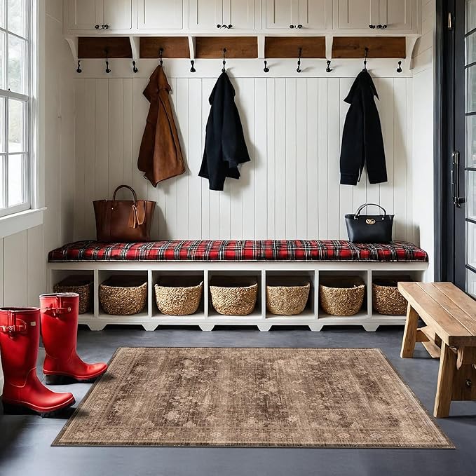 Brown Boho Washable 3x6 Large Kitchen Runner Rug, Indoor Entryway Home Office - Image 3