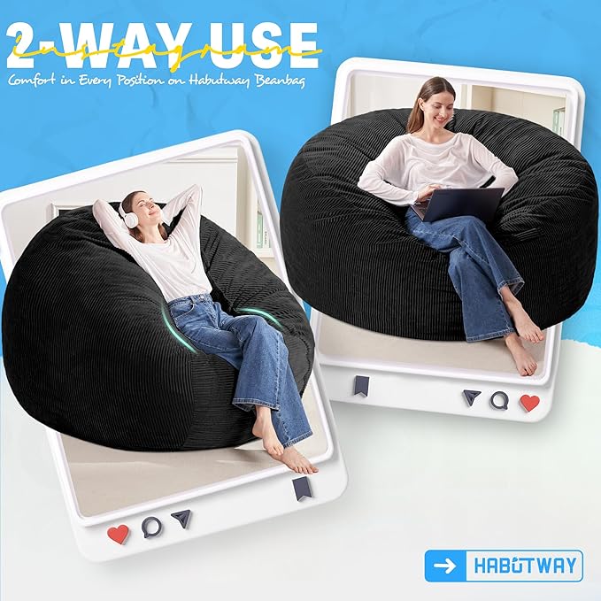 HABUTWAY 6FT Bean Bag Chair, Giant Bean Bag Chairs - Image 3