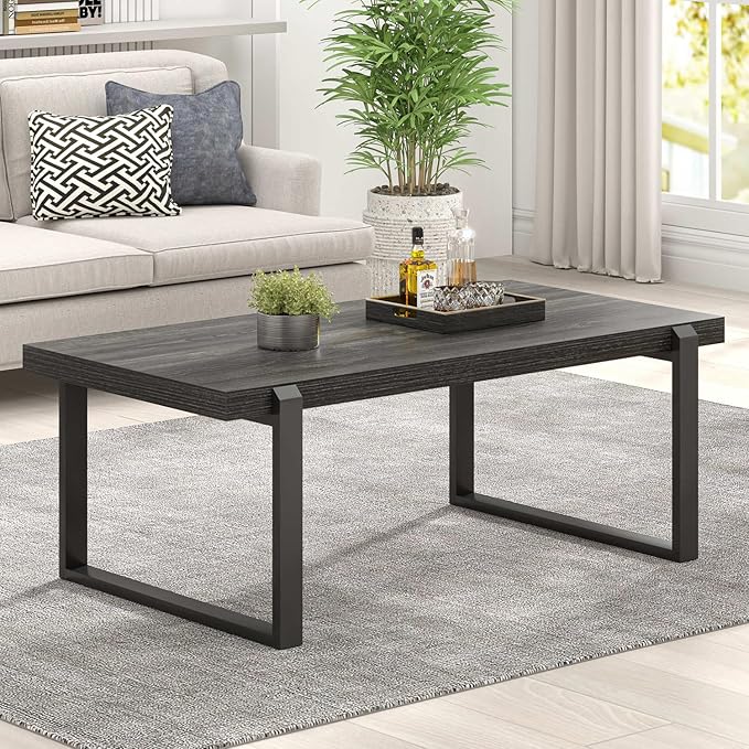 FOLUBAN Coffee Table, Modern Industrial Wood and Metal Center Table, Rectangle - Image 3
