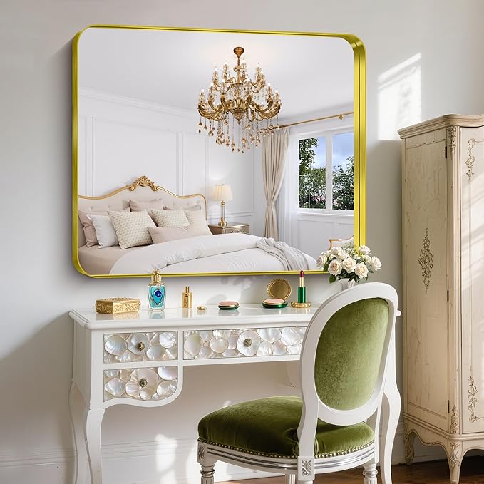 FORBATH 48x40 Inch Bathroom Mirror, Brushed Gold Deep Frame Wall Mirror - Image 5