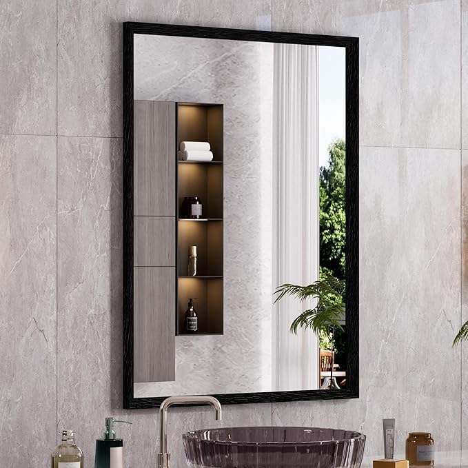 WEER Black Framed Mirror for Bathroom, 22x30 Inch Framed Bathroom Mirror by WEER
