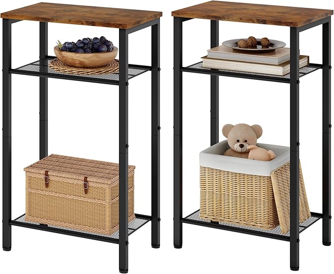 Hoctieon 2-Set 3 Tier End Table, Telephone Table Set of 2, Tall Side Table by Hoctieon