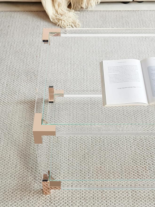 Saint Mossi Glass Coffee Table Living Room, Modern Double Layer Glass Living - Image 5