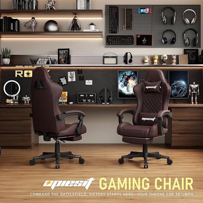 Gaming Chair Office Chair with Footrest, Height Adjustable, Ergonomic Computer - Image 2
