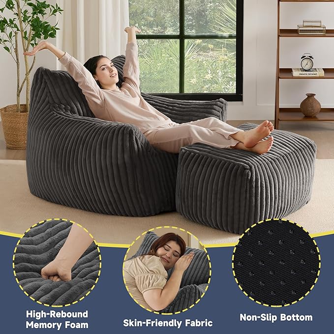 Giant Bean Bag Chairs for Adults, Oversized Chaise Lounge Chair Indoor - Image 3