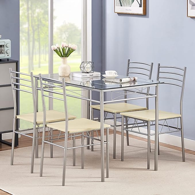 VECELO Kitchen Dining Room Table and Chairs 4, 5-Piece Dinette Sets, Space - Image 5