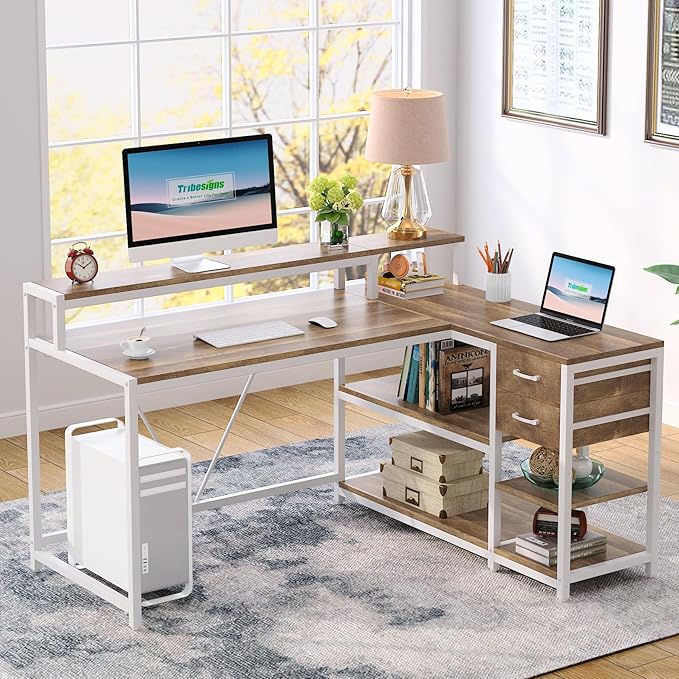 Tribesigns L Shaped Desk with Drawers and Monitor Stand, L Corner Desk with - Image 8