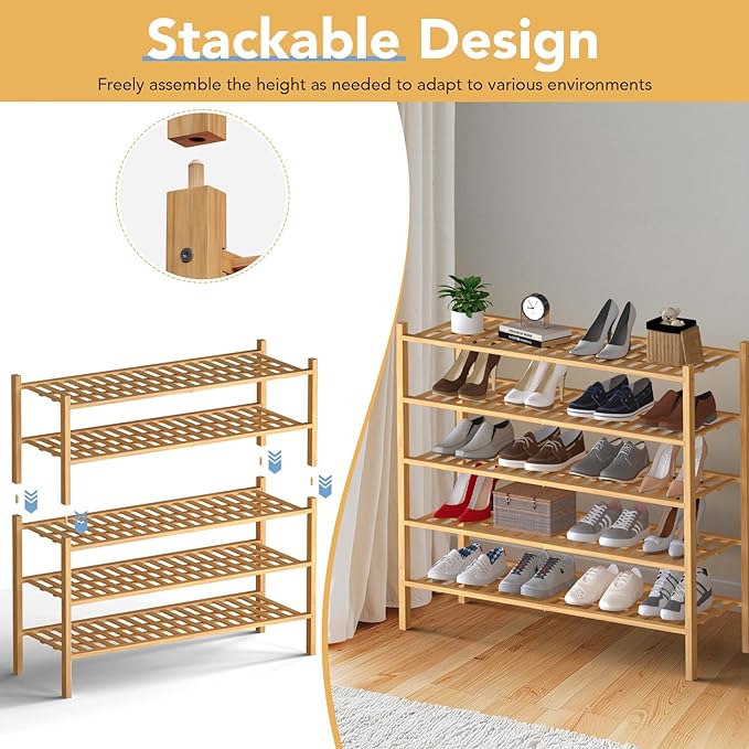 Haddockway Long 2 Tier Bamboo Shoe Rack Storage Organizer, Small Space - Image 6