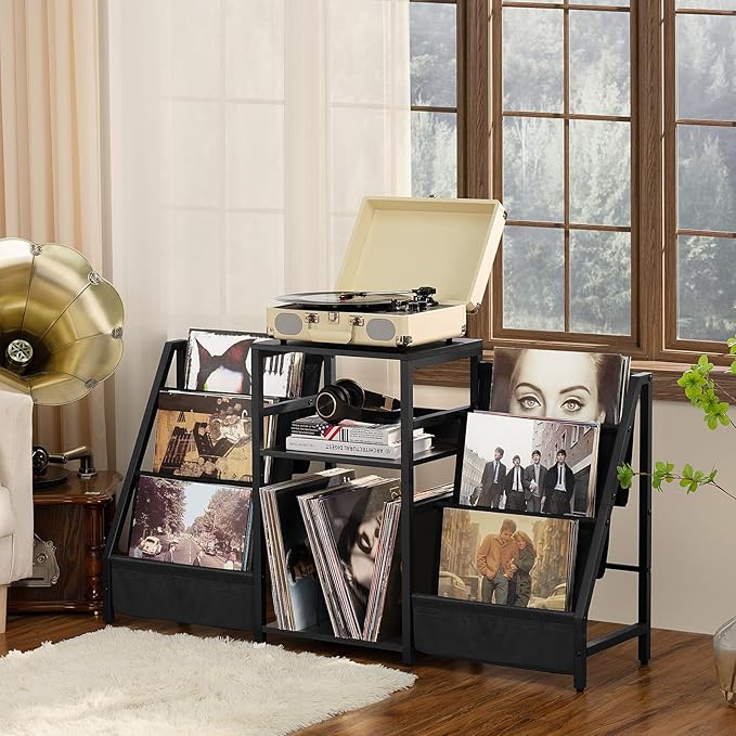 LELELINKY Black End Table, Record Player Stand - Image 2