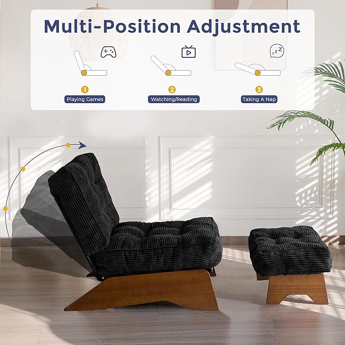 MAXYOYO Accent Chair with Ottoman Adjustable Backrest, Tufted Living Room Chair - Image 3