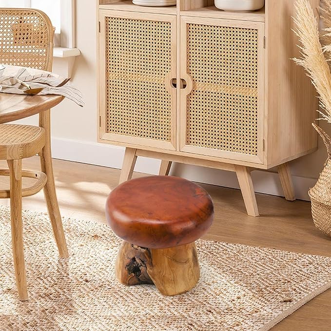 8 Inch Small Mushroom Wood Decoration, Unique Design Live Edge Wood Stool - Image 6