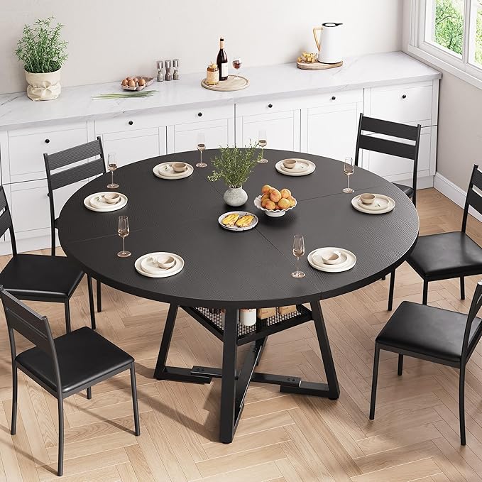 51'' Round Dining Table for 6, Kitchen Dining Room Circle Dinner Pedestal Table - Image 4