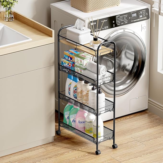 KINGRACK Metal Slim Rolling Cart, 4-Tier Metal Utility Cart, Storage Cart - Image 7