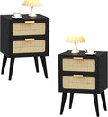 Rattan Nightstand Set of 2, Mid Century Modern Bedside Table by YAUKOMEL