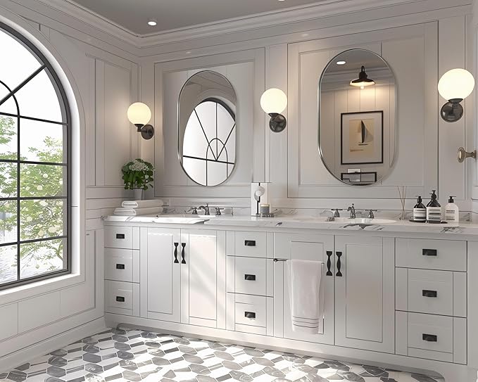 ANDY STAR 26x38’’ Brushed Nickel Oval Bathroom Mirror, Pill-Shaped Nickel - Image 3