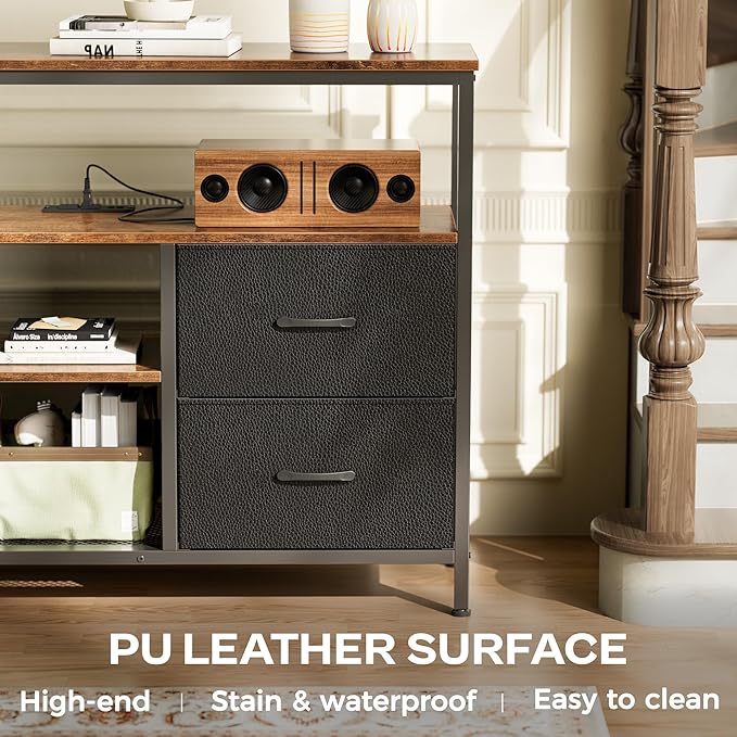 Huuger TV Stand Dresser with Power Outlets and LED Lights, 4 Drawers - Image 6