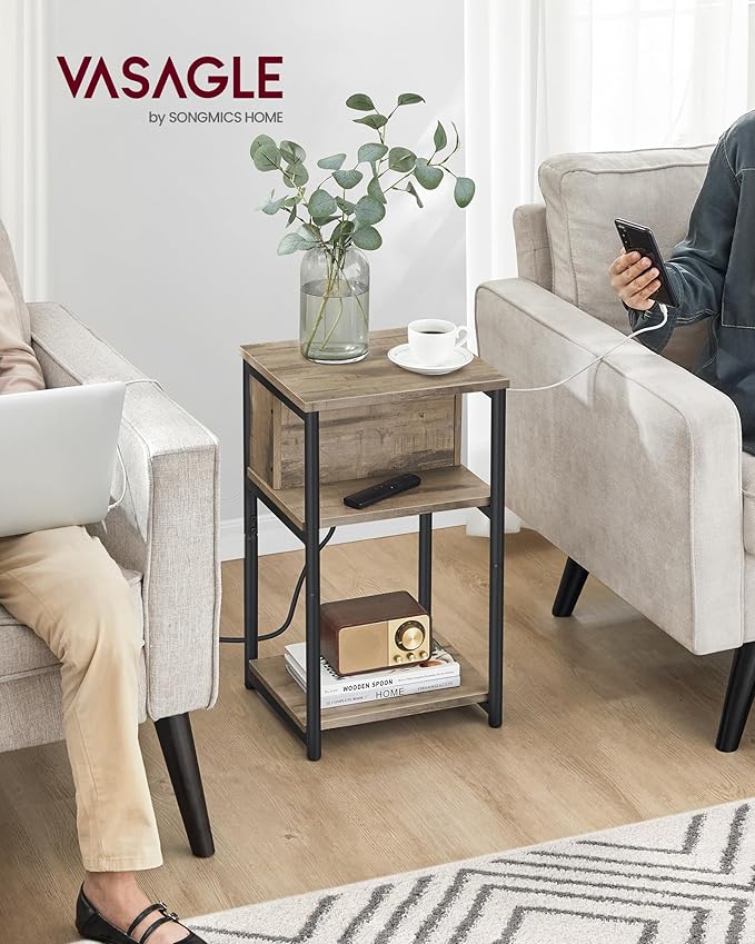 VASAGLE Side Table with Charging Station, 3-Tier End Table with USB Ports and - Image 2