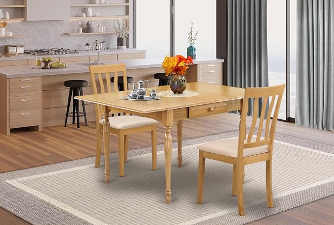 East West Furniture MZAN3-OAK-C 3 Piece Dining Room Table Set Contains a - Image 2