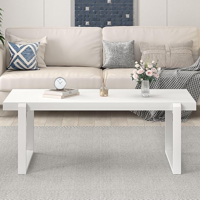 EXCEFUR Small Coffee Table, Modern Minimalist Wood and Metal Center Table - Image 7