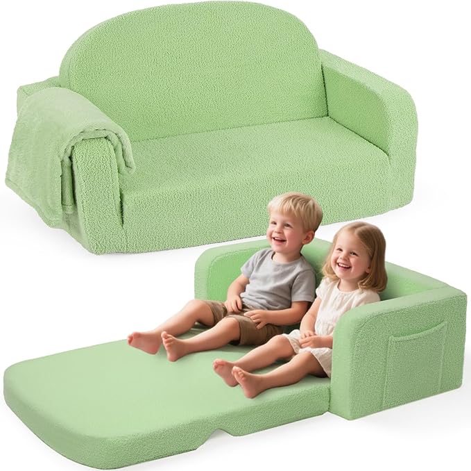 Extra Wide Kids Couch, 2-in-1 Soft Toddler Couch by Unknown