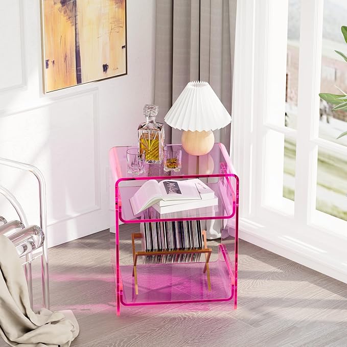 Clear Acrylic 3-Tier End Table/Nightstand – Sleek Bedside Storage - Image 5