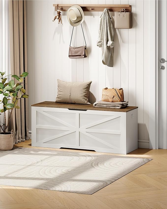 Storage Chest, 47.2" Wooden Storage Trunk, Modern Storage Bench - Image 4