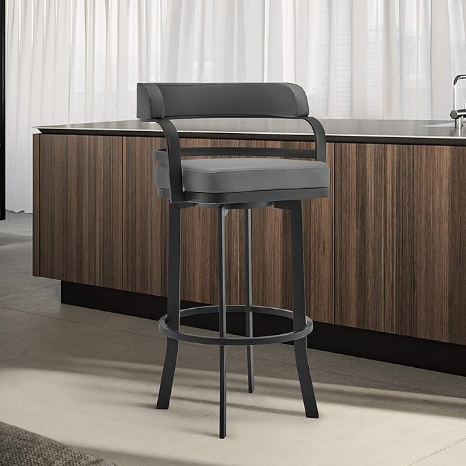 Armen Living Prinz Modern 26" Seat Height Gray Faux Leather and Black Steel - Image 2