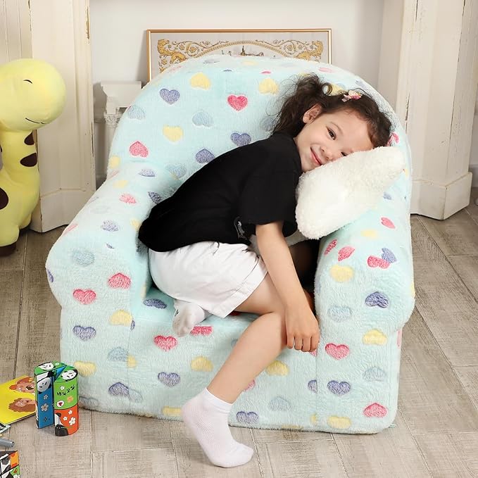 Colorful Heart Kids Sofa with Star Throw Pillow, High Back Toddler Chair Glow - Image 2