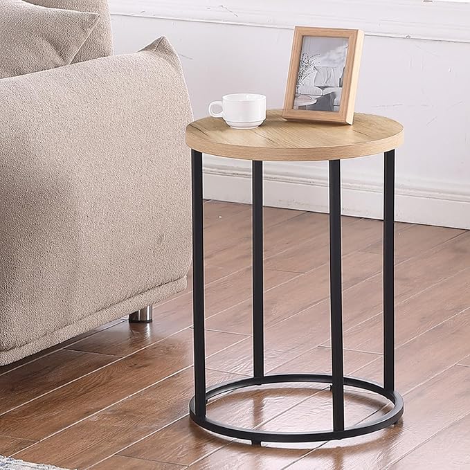 CENSI 16-Inch Natural Oak Round Accent End Table Side Table by CENSIFURNITURE