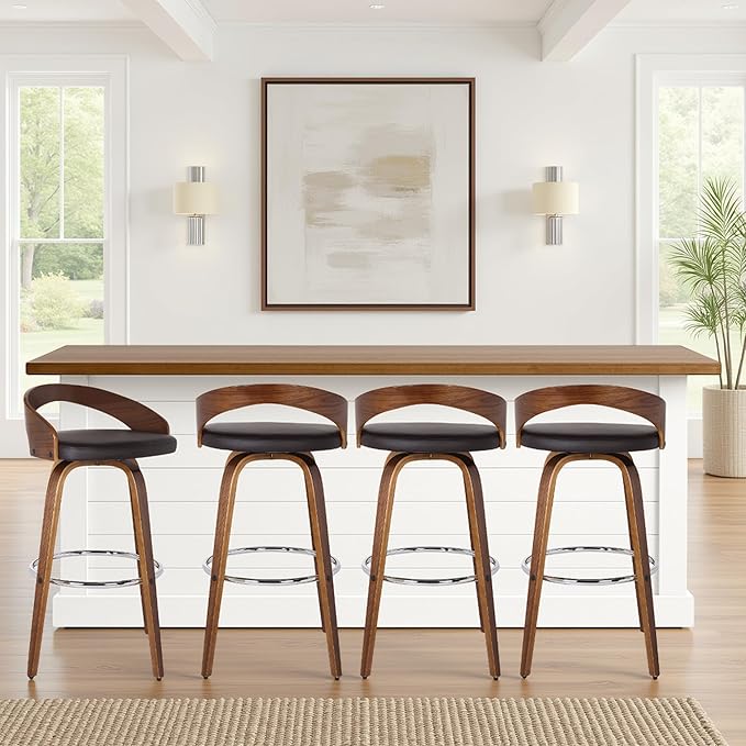 Armen Living Sonia 30" Bar Height Swivel Brown Faux Leather and Walnut Wood Bar by ArmenLiving