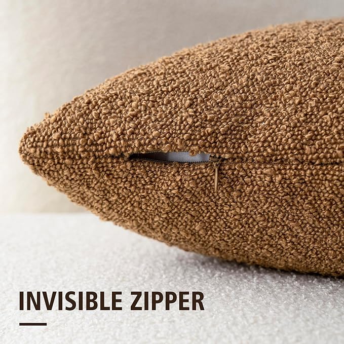 Foindtower Pack of 2 Textured Boucle Throw Pillow Covers Accent Solid Pillow - Image 3
