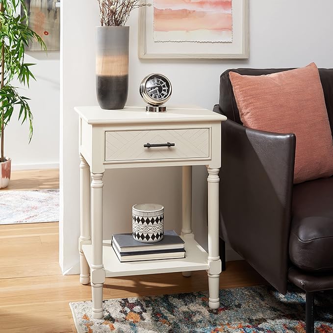 SAFAVIEH Home Collection Peyton Distressed White 1-Drawer Lower Shelf Accent - Image 2