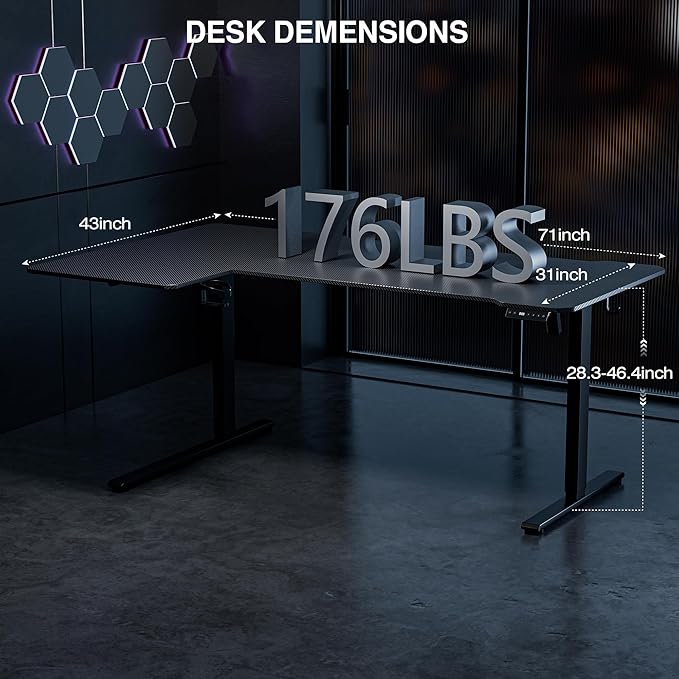 71 Inch L Shaped Standing Desk Adjustable Height, Gaming Electric Corner - Image 3