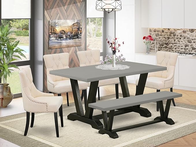 East West Furniture V696FR102-6 6 Piece Dining Set Contains a Rectangle Dining - Image 2