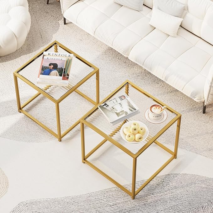 Garden 4 you Coffee Table Set of 2, Modern Patterned Glass Nesting Table - Image 3