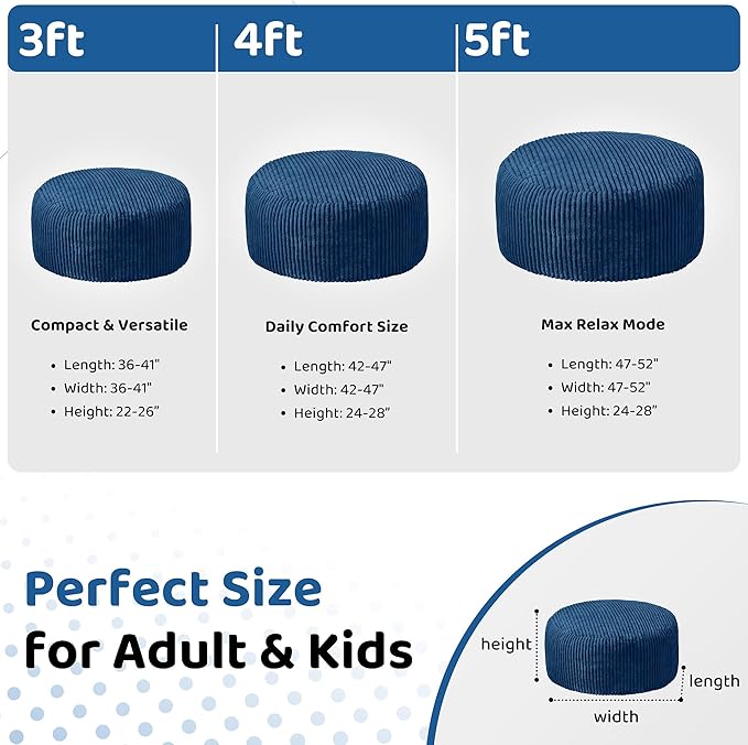 HABUTWAY 4FT Bean Bag Chair, Memory Foam Beanbag Chair - Image 2