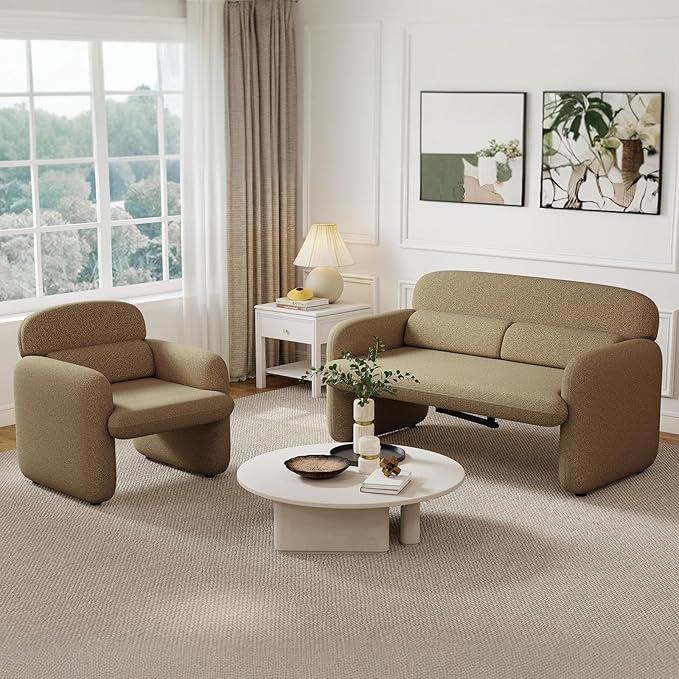 Furnimart Modern Loveseat Sofa, Comfy Upholstered Minimalist Couch, Small - Image 3