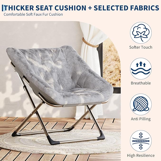Comfy Chair for Adults, Foldable Living Room Chairs, Soft Faux Fur Folding - Image 3