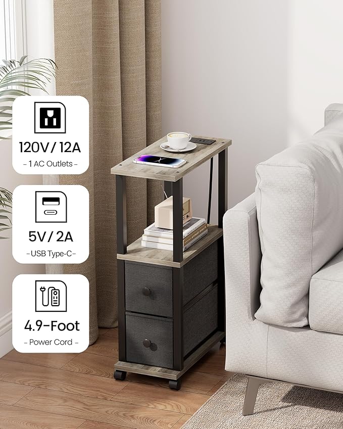 TUTOTAK Small Narrow End Tables, LED Side Tables - Image 6