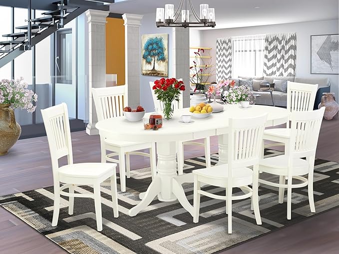 East West Furniture VAVA7-LWH-W 7 Piece Dining Room Table Set Consist of an - Image 2