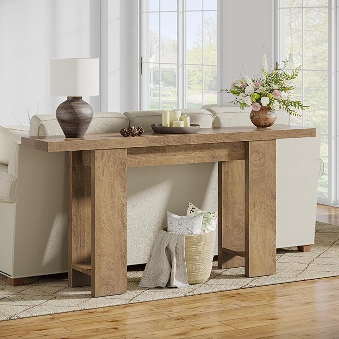 63-Inch Farmhouse Console Table, Narrow Long Sofa Table Behind Couch, Wooden - Image 5