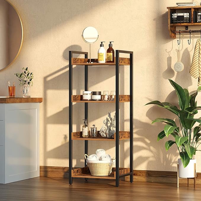 Rolanstar Bookshelf, 4-Tier Storage Rack, Narrow Corner Bookshelf, Display - Image 4