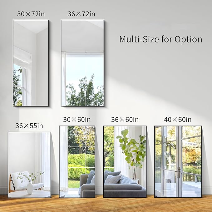 KOCUUY 30x55 Inch Large Black Wall Mounted Mirror, Aluminum Framed Decorative - Image 11